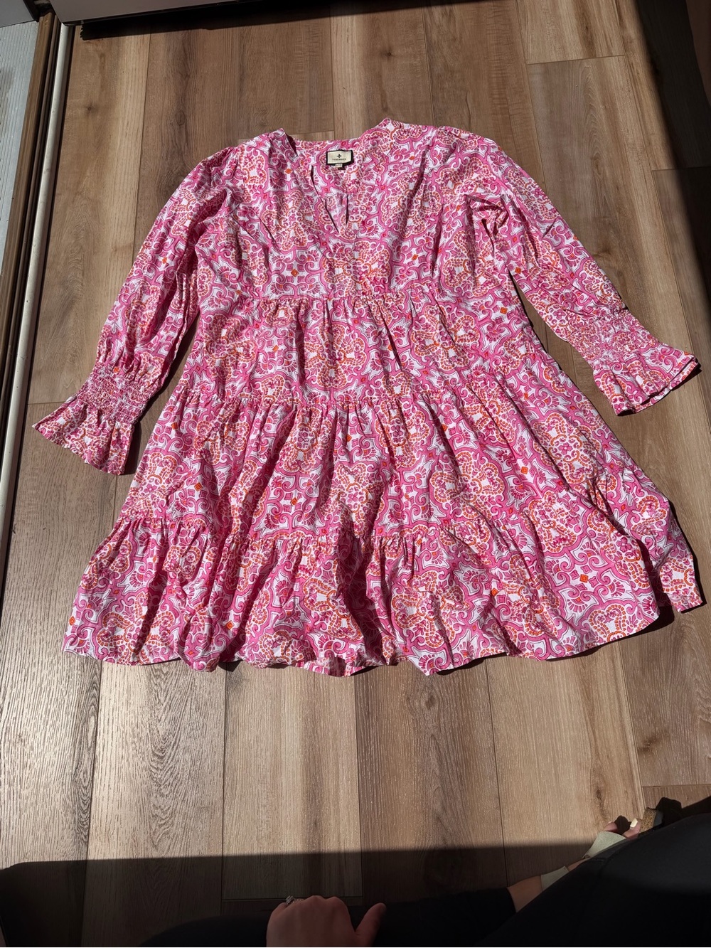 Tuckernuck Kenzo XXL Pink Orange Paisley Tiered Dress Boho Mini - Picture 3 of 5